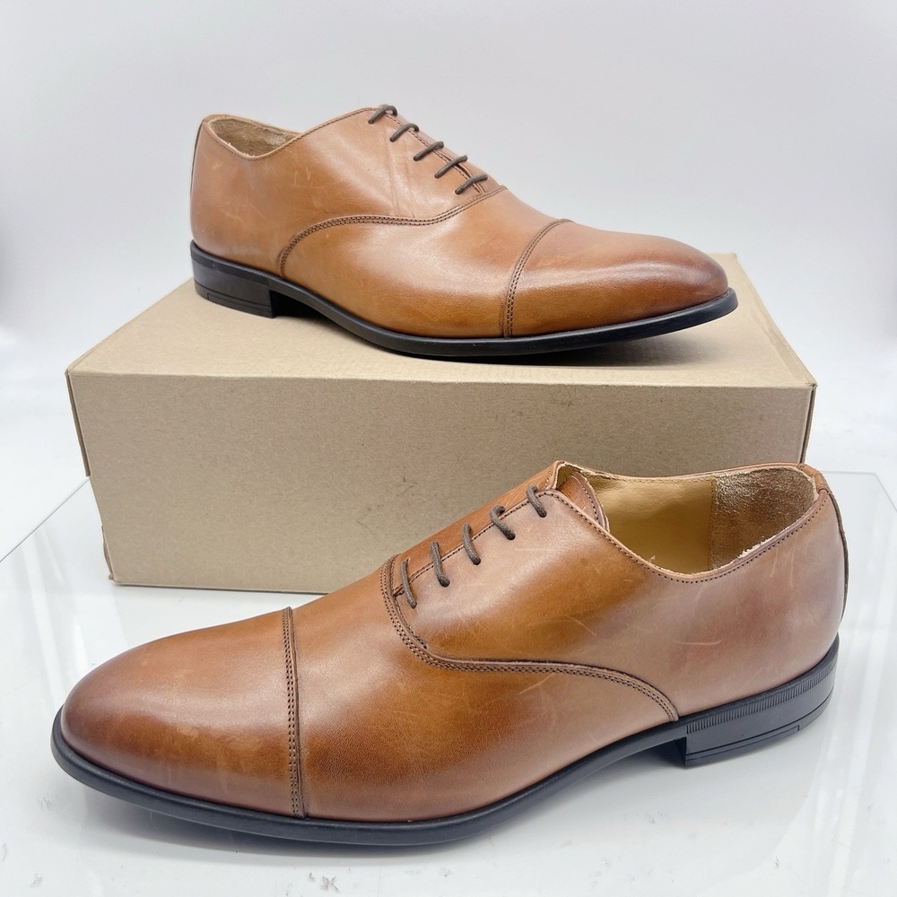 Bruno Magli Ricci Men's Oxford Dress Shoes Cognac Brown Leather Lace Up US 12